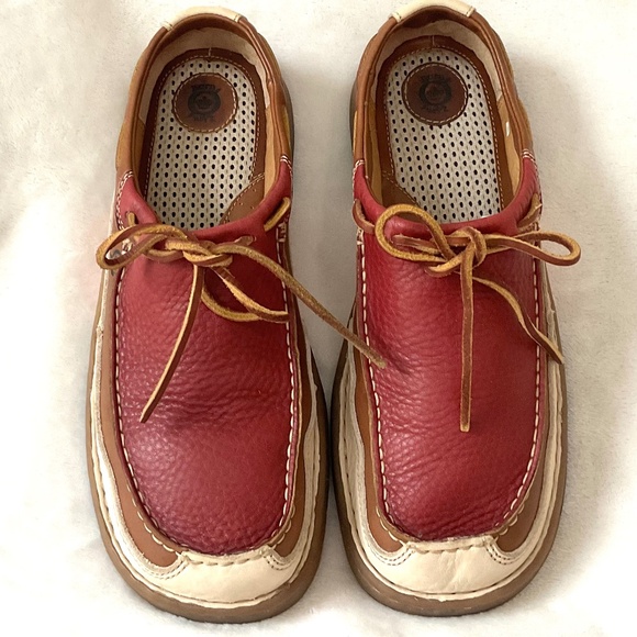 Born Wayz / Børn Men’s Leather Moc-Toe Casual Size 10 M Multi-Tone Red/Tan/Cream - Picture 6 of 16